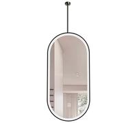 FGXHHS Oval Wall Mirrors LED Illuminated Bathroom Hanging Rod Mirror, Floating Vanity Make-up with 3 Colors Dimmable, Customizable Mirror Boom(50cmx60cm)