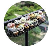 FGXHHS Plant Containers Balcony Flower Pot Storage Organizer Rack Iron Hollowed Out Beautiful Potted Stand Square Round Railing Hanging Multi-size Shelf ( Color : Black , Size 25*5