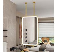 FGXHHS Rectangle Ceiling Hanging Bathroom Mirror with LED Lights，Wall Mounted Makeup Vanity Mirrors，Modern Home Decor HD Mirrors Suspended Mirror，3 Colors Dimmable Light(40cmx70cm)