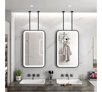 FGXHHS Rectangle Ceiling Hanging ｜LED Light Vanity Make-up Mirrors Large Wall Mirror with Double Boom｜Metal Framed Floating Decorative Mirrors｜Black(40cmx70cm)