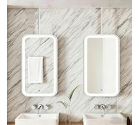 FGXHHS Rectangle Ceiling Hanging Mirror，LED Bathroom Mirrors Wall Mounted Mirror with Metal Frame and Boom，Suspended Vanity Makeup for Home or Hotel Decorative，White(40cmx70cm)