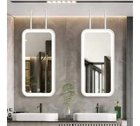 FGXHHS Rectangle LED Mirror for Bathroom，White Metal Framed Illuminated Vanity Mirror，Ceiling Hanging Lighted Floating Wall Mirrors Entrance，Shop，Hotel(40cmx70cm)