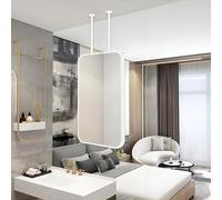 FGXHHS Rectangle Wall Mirror for Vanity Bathroom Ceiling Hanging Metal Boom Mirror, Decorative Suspended Mirrors with White Frame Living Room(50cmx70cm)