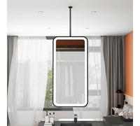 FGXHHS Rectangular Bathroom Mirror｜Black Metal Framed Wall Mirror with LED Lights｜Modern Ceiling Hanging Mirrors Suspended Illuminated for Hallway Living Room Bedroom(40cmx70cm)
