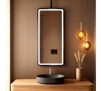 FGXHHS Rectangular Bathroom Mirror Wall Mounted Vanity with LED Lights，Metal Framed Illuminated Decor Black Ceiling Hanging for Living Room，Bedroom(40cmx60cm)