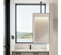FGXHHS Rectangular Bathroom Vanity Mirror｜Metal Framed LED Wall Mirror for Over Sink｜Ceiling Hanging Rod Lighted Mirrors Floating Suspended Entrance Hallway(40cmx70cm)