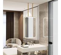 FGXHHS Rounded Rectangle Ceiling Hanging Mirror，Suspended Bathroom LED Vanity Mirror Metal Framed Wall Mirrors for Home or Hotel Decorative Mirrors，Clear and Practical(50cmx70cm)