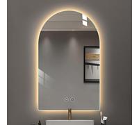 FGXHHS Semicircular Arched Smart LED Makeup Mirror, Dimmable Bathroom Lighted Explosion-proof Backlit Frameless Shatterproof Wall Mirror for Home Decoration