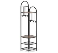 FGXHHS Tall Corner Coat Rack Stand, 180cm Freestanding Hall Tree with Shoe Bench, 6 Hooks, 4-Tier Storage Shelves, Metal nizer Unit - Rustic Brown & Black