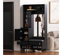 FGXHHS Wall-mounted coat rack set with shoe cabinet hallway hooks 4 hook storage 2 drawers and 1 door 100 x 35 180 cm (black) - Stylish entryway nizer.