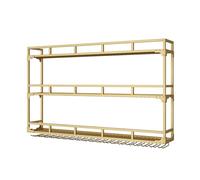 FGXHHS Wall Mounted LED Light Bar Wine Rack Stylish Floating Storage Shelf with Glass Holder for Home Dining Room and Kitchen Multi Functional Liquor Display Shelves Gold Finish 150x25x90