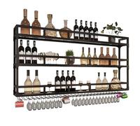 FGXHHS Wall Mounted LED Wine Rack with Large Glass Holder and Metal Liquor Shelf 3 Layer Storage Display for Kitchen or Living Room Black 150cm