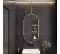 FGXHHS Wall Mounted Vanity Mirror, with Oval Metal Frame and Boom, Floating Simple Decorative Mirrors for Bedroom Living Room Cloakroom, Hanging Pole on the Ceiling(40cmx60cm)