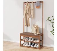 FGXHHS Wooden Coat Rack Standing with Shoe Bench, Industrial Entryway Tree 8 Hooks and 2-Tier Rack, 4 in 1 Hall Tree,for Hallway Living Room Bedroom