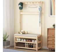 FGXHHS Wooden Coat Rack with Shoe Bench and Hook,4 in 1 Heavy Duty Hanger, Easy to Assemble for Clothes Bags Hats Home Office Entryway Hallway 60/80/x31x172cm