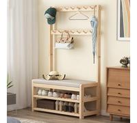 FGXHHS Wooden Coat Rack with Shoe Bench and Hook,4 in 1 Heavy Duty Hanger, Easy to Assemble for Clothes Bags Hats Home Office Entryway Hallway 60/80/x31x172cm