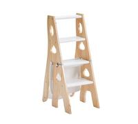 FGXHHS Wooden Folding Ladder Stool, Portable Four-Layer Storage Rack, Step Stool with Handles, Suitable for Office and Home Use(Color 3)