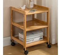 FGXHHS Wooden Mobile Tea Cart with 360° Wheels 3 Tier Kitchen Storage Rack and Serving Tray (Wood Color)