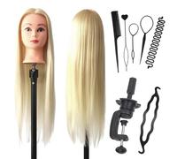 FGXY Real Hair Styling Head, Beauty Training Styling Headband Holder, Practice Head Hair Styling Tool Accessories Set, for Practicing Makeup, Hair Styling, Perming and Dyeing, etc(Beige)