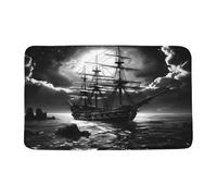 FGYGYK Nautical Pirate Ship Bath Mat Vintage Ghost Sailboat Sailing Fantasy Ocean Night Full Moon Cloud Waves Adventure Themed Microfiber Memory Foam Bathroom Rug Doormat Kitchen Toilet Floor Rug