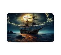 FGYGYK Pirate Ship Bath Mat Nautical Vintage Ghost Sailboat Sailing Fantasy Ocean Full Moon Adventure Themed Microfiber Memory Foam Bathroom Rug Doormat Kitchen Toilet Floor Rug