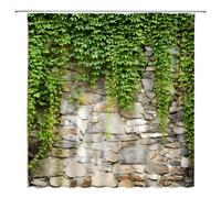 FGYGYK Stone Brick Wall Shower Curtain Green Leaves Ivy Plant Vine Rustic Marble Rocks Stone Wall Rustic Country Nature Botanical Polyester Curtains Bathroom Decor with Hooks 70" Wx70 H