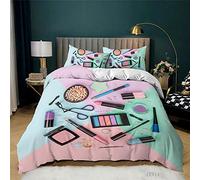 FGYSFT 3 Piece Duvet Cover Set King Makeup Eye Shadow Lipstick Eyelashes 53X79 Inch 3D Printed - 100% Cotton-Like Microfibre - Shrinkage And Fade Resistant Bedding Collection Zipper Closure - Easy Car