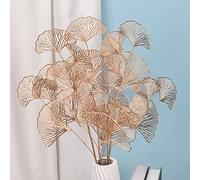 FGYZYP 4Pcs Artificial Ginkgo Leaves Branches, Simulation Plastic Dried Flowers Bouquet, Spring Faux 3 Forks Gold Mesh Ginkgo Leaf Flower Arrangement for Home Party Wedding Indoor Outdoor Decor