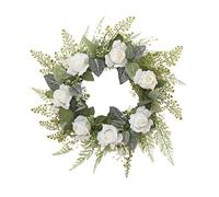 FGYZYP Artificial Rose Wreath for Front Door, 19inch Fake Hanging Flower Wreath with White Rose & Eucalyptus Leaves, Simulation Faux Garland for Home Wall Wedding Window Indoor Outdoor Decor