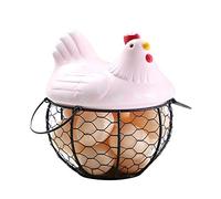 FGYZYP Chicken Egg Storage Basket with Ceramic Lid and Handle, Metal Wire Collection Case for Gathering Egg, Cute Iron Container Holds 15Eggs Countertop Decor Holder Organizer, Pink