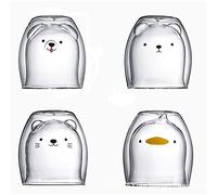 FGYZYP Cute Glass Mug Double Wall Cup, 4Pcs Bear cat Animal Clear Insulated Glassware Coffee Espresso Cappuccino Tea Cup for Gift Cartoon Household Accessories Office Kitchen Supplies