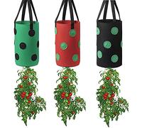 FGYZYP Garden Hanging Tomato Strawberry Planting Grow Bag, 3 Pcs Multi-color Upside Down Vegetable Planter with 12 Grow Holes & Handle, Grow Hanger Bag for Tomato Chili Strawberry Fruit House Garden
