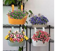 FGYZYP Metal Iron Wall Hanging Flower Pots, 4Pcs Colorful Planter Bucket Flower Plant Holder with Detachable Hooks for Balcony Railing Fence Indoor & Outdoor Garden Home Decoration