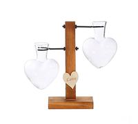 FGYZYP Plant Terrarium with Solid Wooden Stand, Heart Shape Bulb Glass Vases Propagator, Retro Holder Glass Planter Rack for Hydroponic Plants Flowers Home Office Garden Tabletop Dec