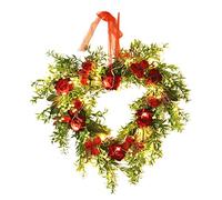 FGYZYP Valentines Day Red Rose Wreath, Artificial Heart Shaped LED Spring Wreath with Ribbon for Front Door, Handmade Mothers Day Wreath for Girlfriend WomenValentines Wedding Wall Window Decor
