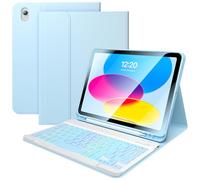 FGZZROU for iPad 11th 10th Generation Case with Keyboard, 10.9 Inch 7Color Backlit Detachable Wireless BT Keyboard Folio Protective Case with Pen Holder for New iPad 10th Generation 2022 (Blue)