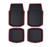 FH Group Automotive Floor Mats - PU Leather Floor Mats, Deep Dish Design, Floor Mats for Cars, Universal Fit Floor Mats Full Set, Floor Mats For Most Sedan, SUV, Truck Floor Mats Red Black