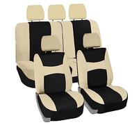 FH Group Automotive Seat Covers Black Universal Fit Bucket and Bench Cover for Cars, SUVs, and Trucks (Full Set Airbag Compatible with Split Bench) FB030BEIGEBLACK115-SEAT