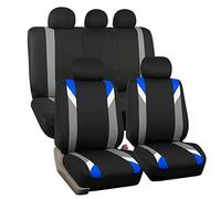 FH GROUP Car Seat Covers Full Set Cloth - Seat Covers for Low Back Car Seats with Removable Headrest,Universal Fit,Automotive Seat Cover,Airbag Compatible Car Seat Cover for SUV,Sedan,Van Blue