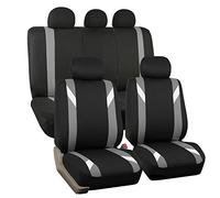 FH GROUP Car Seat Covers Full Set Cloth - Seat Covers for Low Back Car Seats with Removable Headrest, Universal Fit, Automotive Seat Cover, Airbag Compatible Car Seat Cover for SUV, Sedan, Van Gray