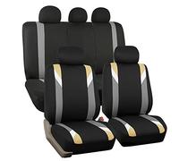 FH GROUP Car Seat Covers Full Set Cloth-Seat Covers for Low Back Car Seats with Removable Headrest,Universal Fit,Automotive Seat Cover,Airbag Compatible Car Seat Cover for SUV,Sedan,Van Beige
