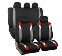 FH GROUP Car Seat Covers Full Set Cloth - Seat Covers for Low Back Car Seats with Removable Headrest, Universal Fit,Automotive Seat Cover,Airbag Compatible Car Seat Cover for SUV,Sedan,Van Red