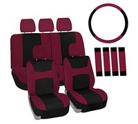 FH GROUP Car Seat Covers Full Set Cloth,Universal Fit combo,Washable Automotive Seat Covers,Low Back Front Seat Covers,Airbag Compatible,Split Bench Rear Seat for SUV,Sedan,Van Burgundy