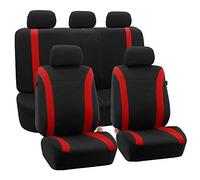 FH GROUP FB054115 Black Cosmopolitan Flat Cloth Full Set Car Seat Covers, (Airbag Compatible & Split Bench) w Gift, Red/Black Color -Fit Most Car, Truck, SUV, or Van