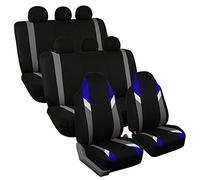 FH GROUP FB133128 Three Row- Premium Modernistic Seat Covers Blue/Black- Fit Most Car, Truck, Suv, or Van
