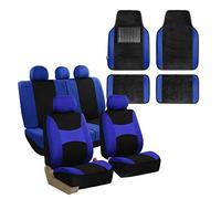 FH GROUP FH-FB030115 Light & Breezy Cloth Seat Cover Set Airbag & Split Ready with Premium Carpet Floor Mats Blue/Black - Fit Most Car, Truck, Suv, or Van