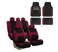 FH GROUP FH-FB030115 Light & Breezy Cloth Seat Cover Set Airbag & Split Ready with Premium Carpet Floor Mats Burgundy/Black - Fit Most Car, Truck, Suv, or Van