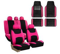 FH GROUP FH-FB030115 Light & Breezy Cloth Seat Cover Set w. F11300BLACK Floor Mats Pink/Black- Fit Most Car, Truck, Suv, or Van