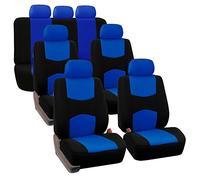 FH GROUP FH-FB050217 Three Row Set Flat Cloth Car Seat Covers (4 Bucket Covers, 1 Solid Bench Cover), Blue/Black Color - Fit Most Car, Truck, Suv, or Van