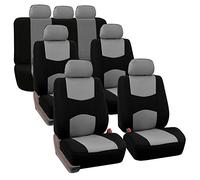 FH GROUP FH-FB050217 Three Row Set Flat Cloth Car Seat Covers (4 Bucket Covers, 1 Solid Bench Cover), Gray/Black - Fit Most Car, Truck, Suv, or Van